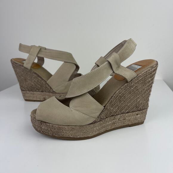 KENNA Beige Tan Espadrille Open Toe Wedge Sandal Heels 39 40 MISMATCH* - Picture 5 of 8